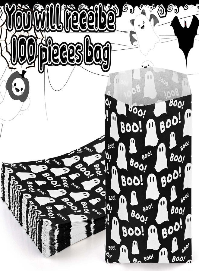 Bolsome 100Pcs Halloween Treat Bags Black White Boo Ghost Paper Goodie Candy Bags Halloween Party Favor Bags for Snacks Cookie Chocolate for Trick or Treat Party Supplies - Image 4